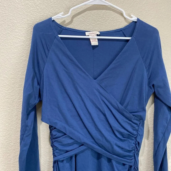 SUNDANCE Eternal Compliment Ruched Dress Blue Long Sleeve Size Medium - Picture 4 of 7